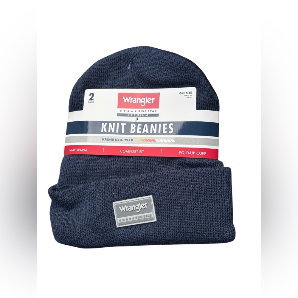Wrangler Five Star Knit Beanie 2 Pack Navy Burgundy